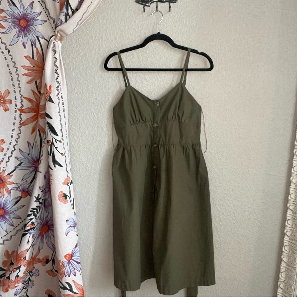 Good Luck Gem Babydoll Olive Green Button Down Dress - Medium